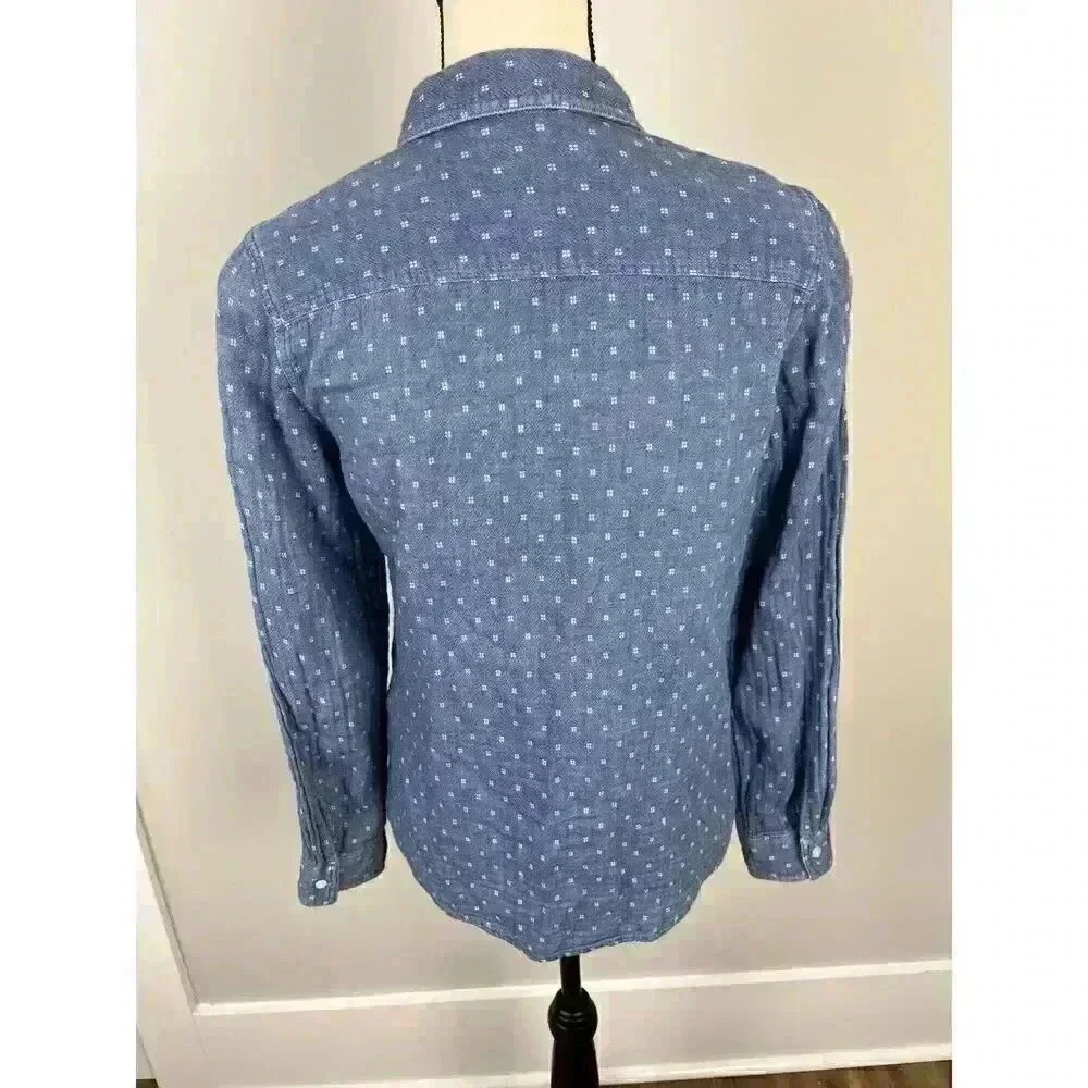 J. Mclaughlin Women's Denim Chambray Button Up Blue White Cotton Shirt Sz 6 - Picture 6 of 13